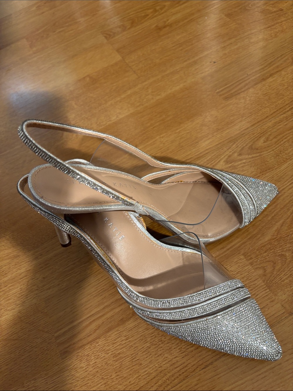 Kelly & Katie Silver Rhinestone Pointed Slingback Heels